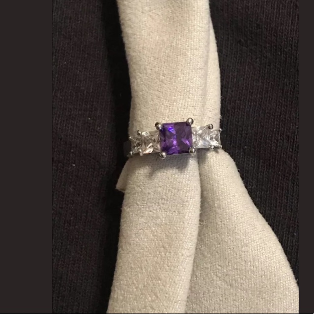 Lab Created Amethyst, White Sapphire Ring (Size 7)